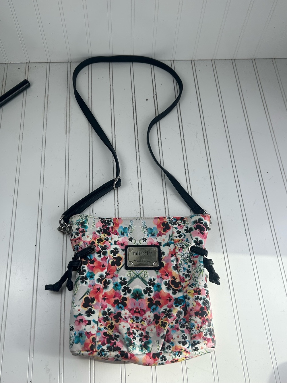Nicole by Nicole Miller Vintage Y2K Mulyi Floral Shoulder Bag Black Strap - Picture 9 of 12